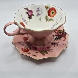 Floral Pink Teacup and Saucer Set